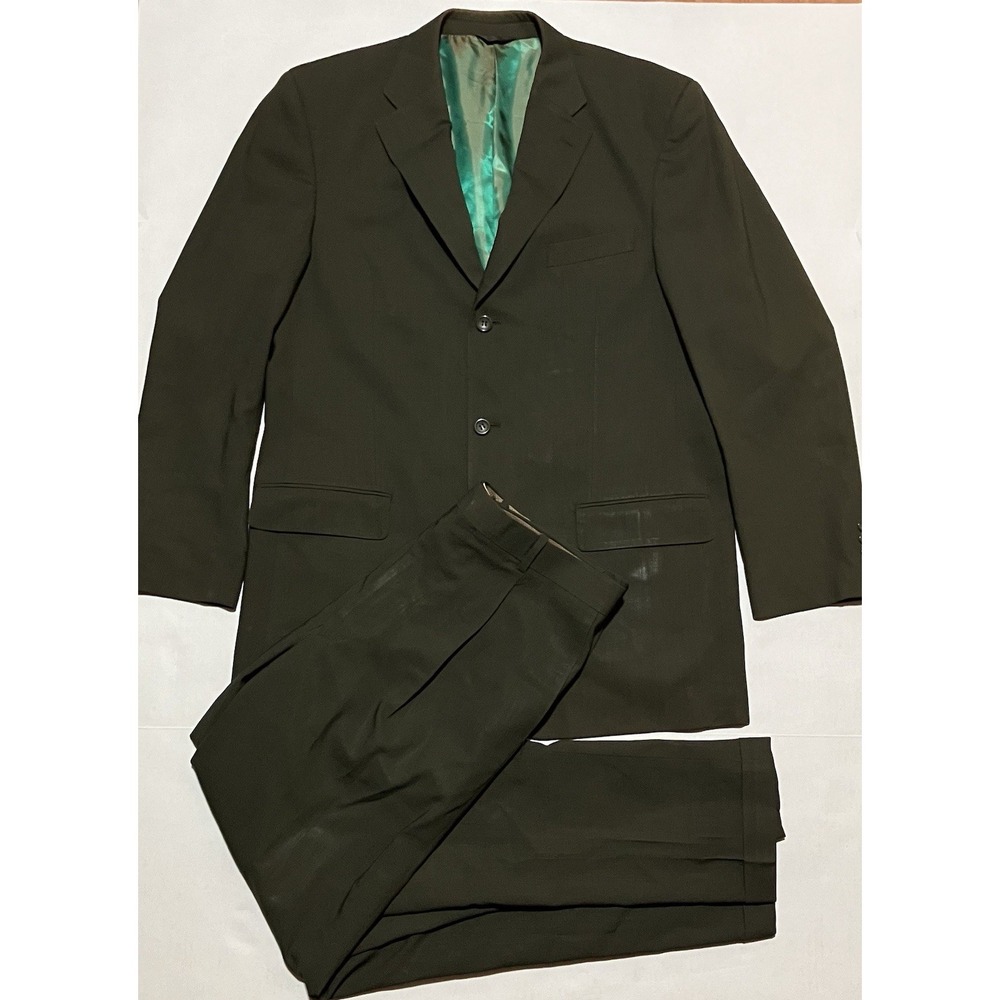 Martino Uomo Moda Size 44L Olive Green Super 120's Merino Wool Pants 36 L X 31.5